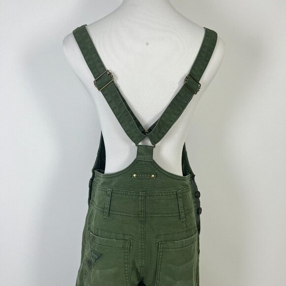NWOT Anthropologie Pilcro Wanderer Patchwork Overalls Size 27 Green Cotton Blend - Picture 10 of 14